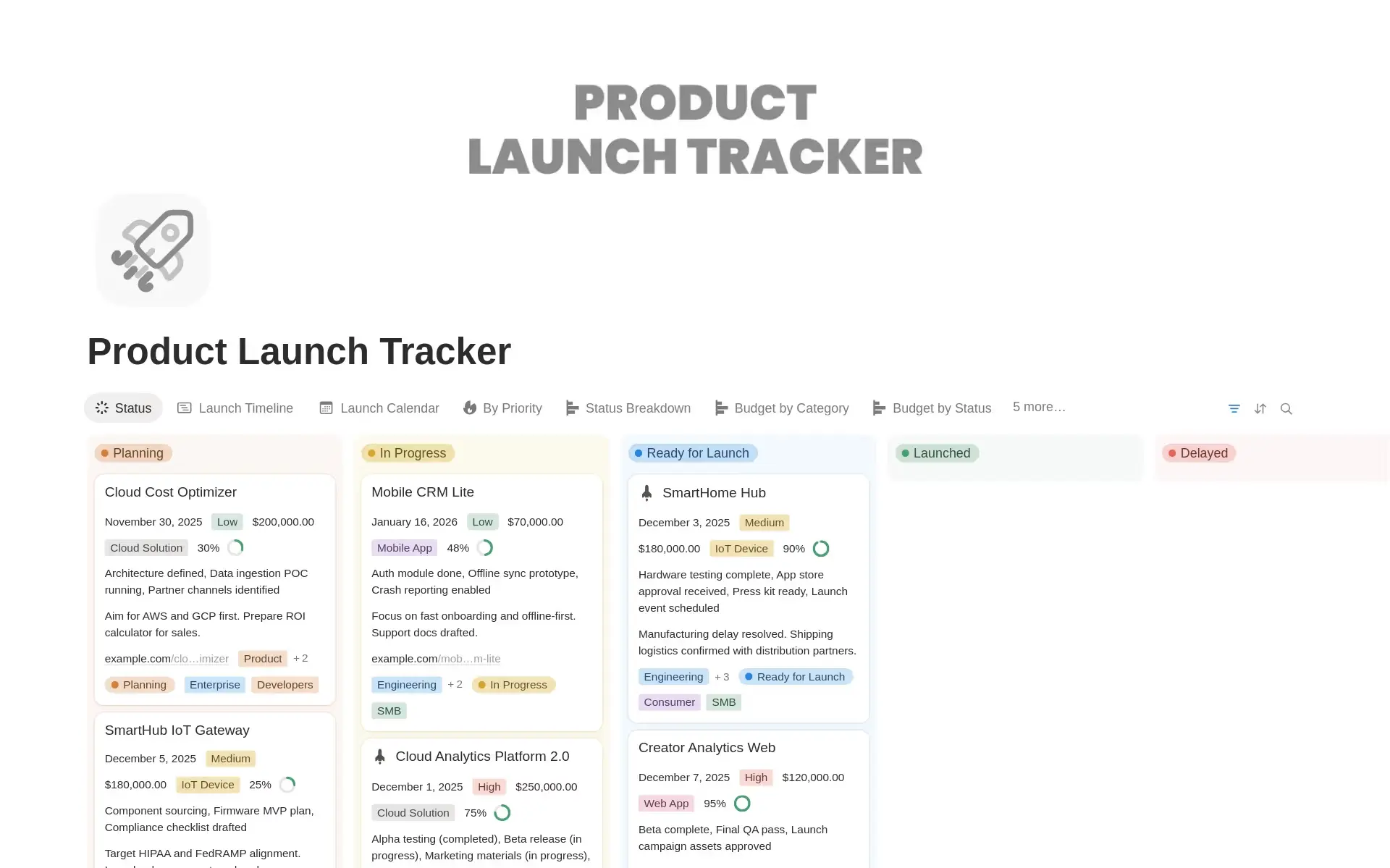 An example of a project plan that’s available as a template in Notion