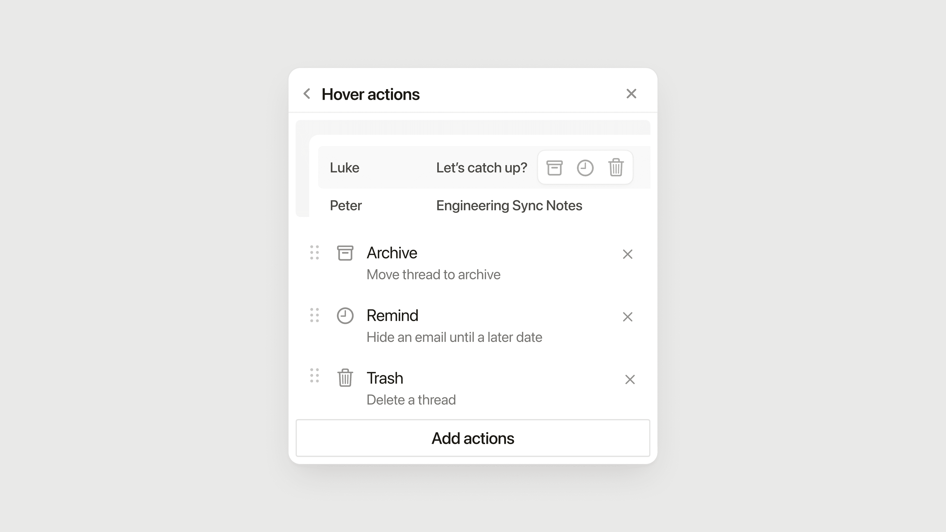 ca: acciones al pasar el cursor por notion mail