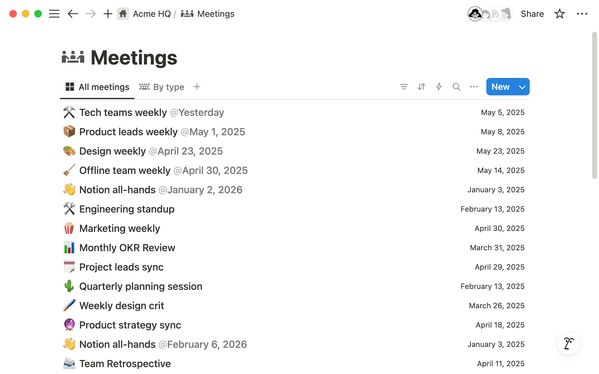 Configura una base de datos de notas de reuniones para organizar tus reuniones y encontrarlas fácilmente, todo en un solo lugar dentro de tu espacio de trabajo.