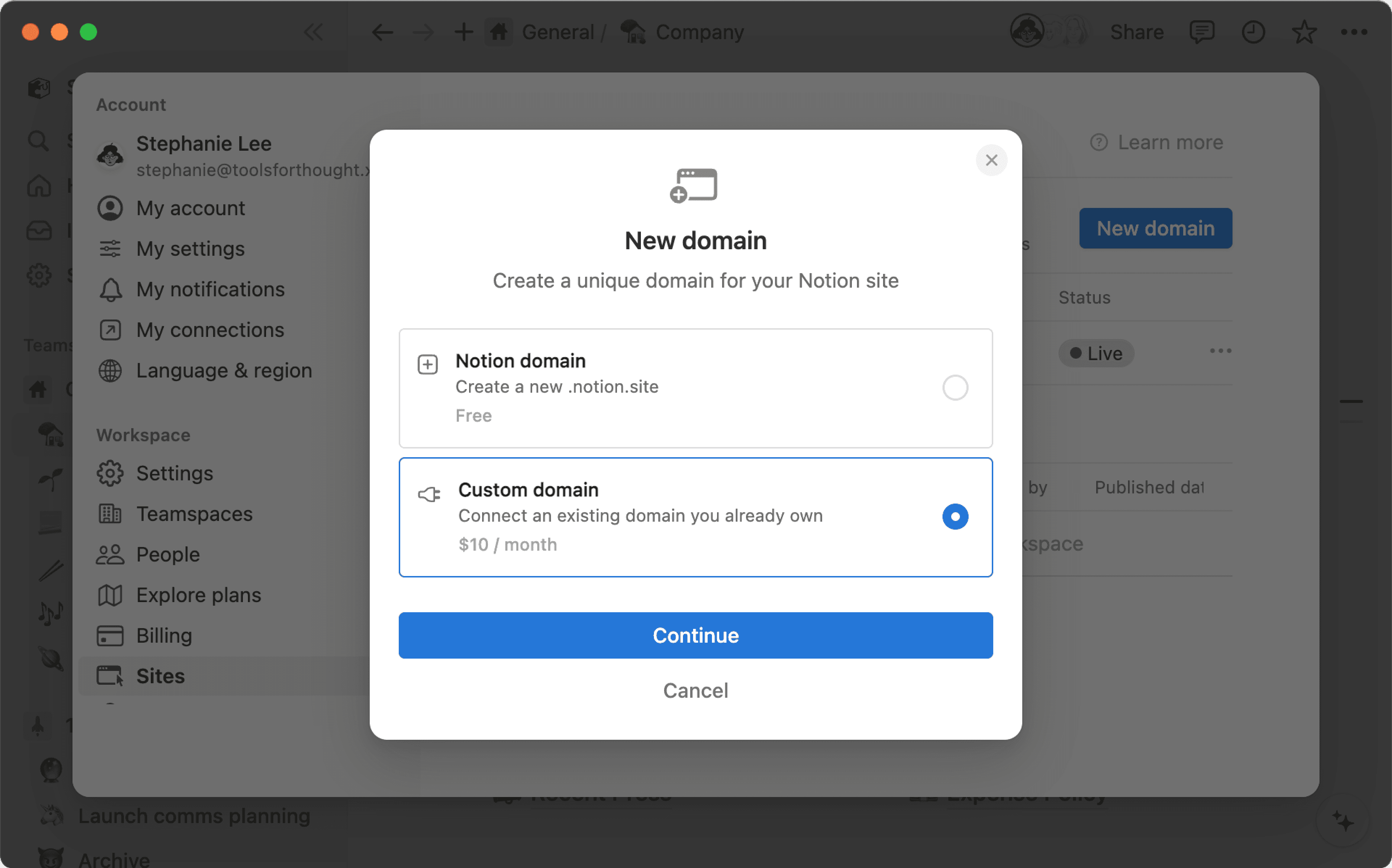 ca: banner de conectar de dominio personalizado