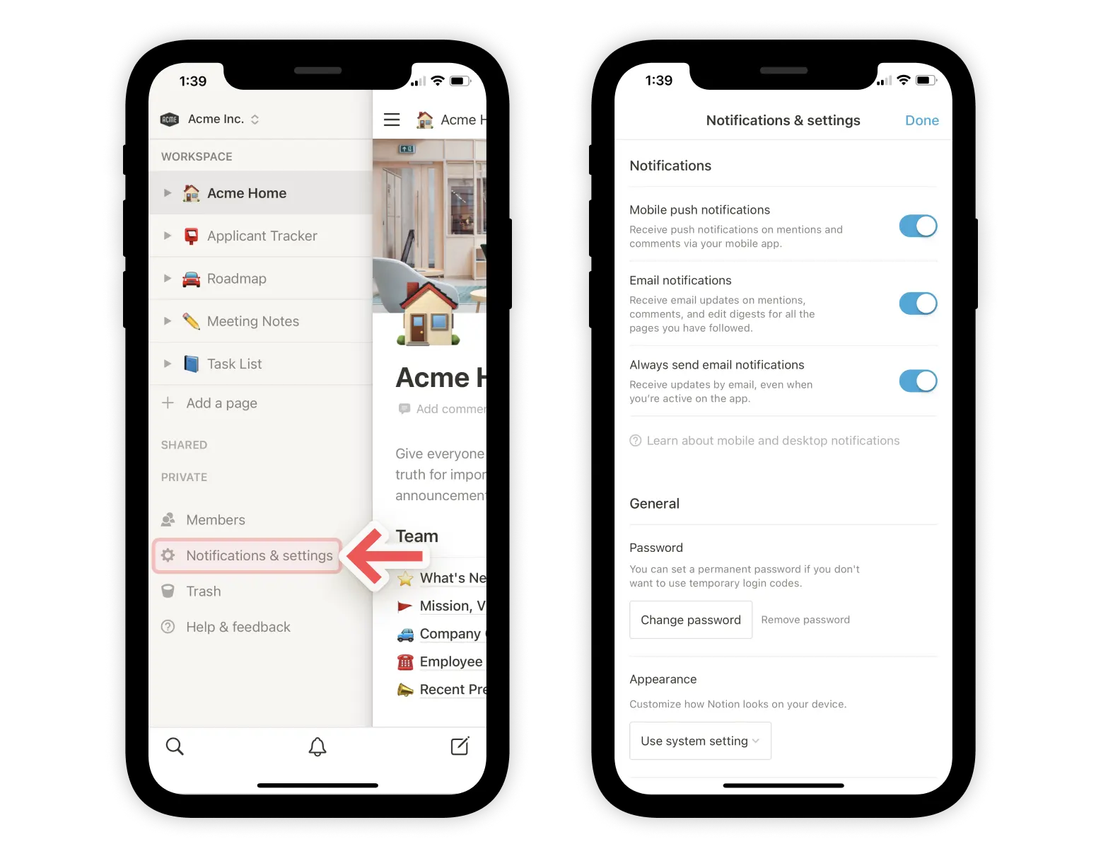 Configuración de las notificaciones - dispositivos móviles
