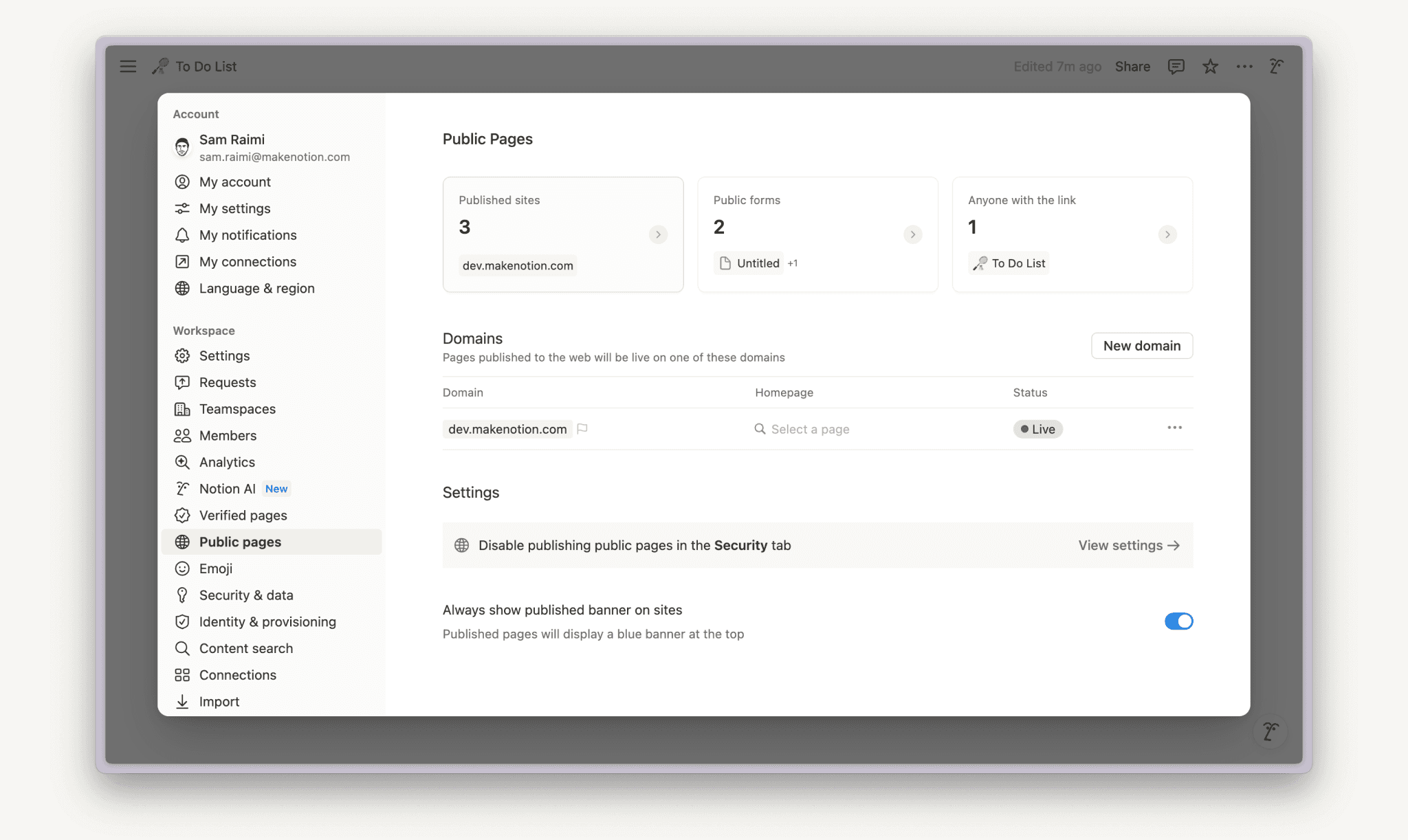 ac: gestionar tus Notion Sites publicados