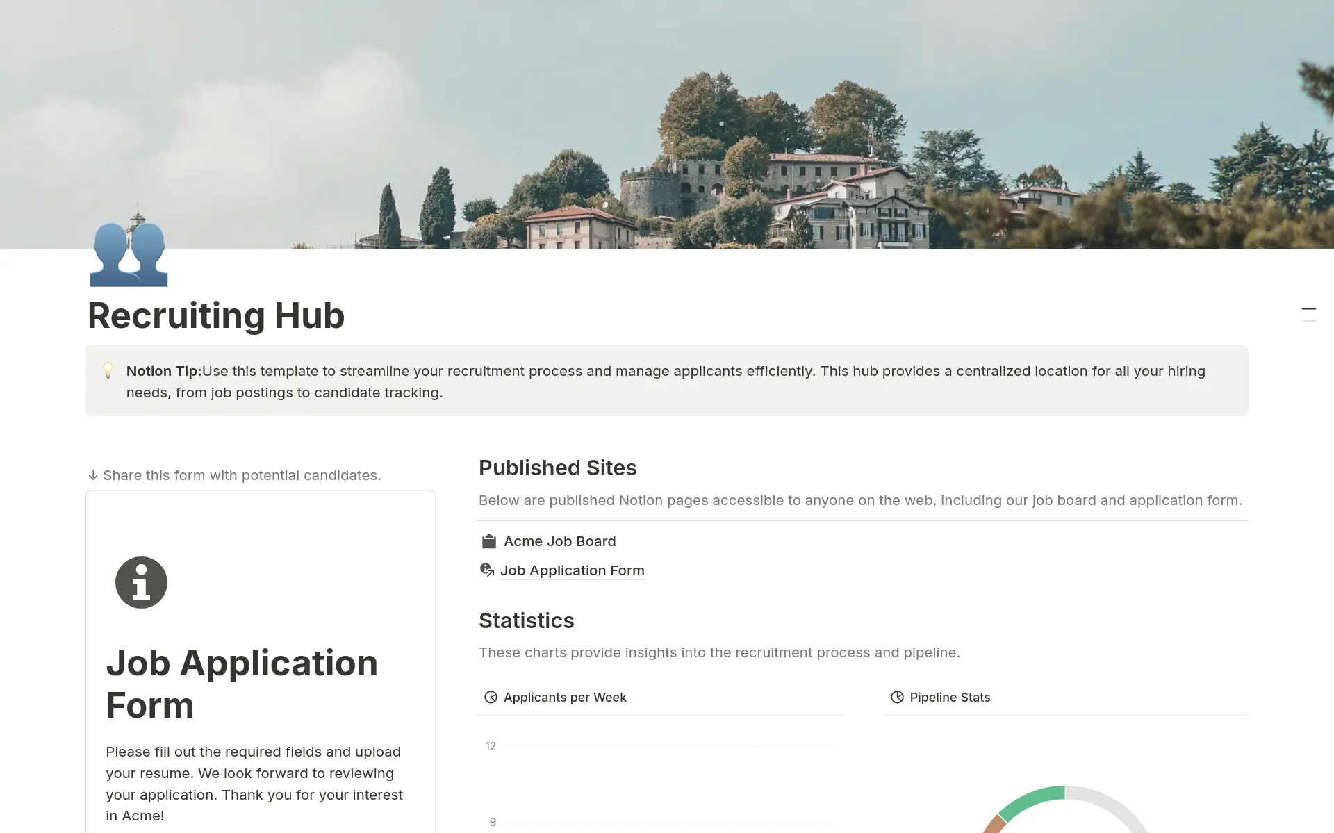 Pratinjau templat untuk Recruiting Hub