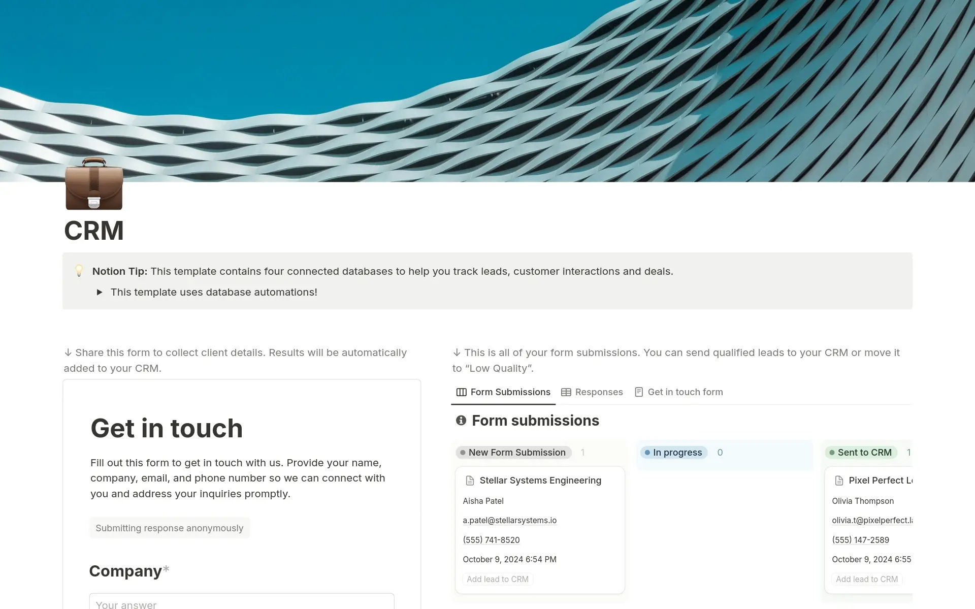 Pratinjau templat untuk CRM Lead Form